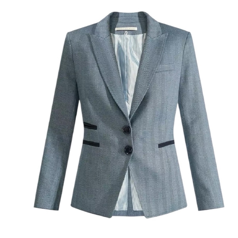 $698 Veronica Beard Hudson Dickey Blazer Jacket Blue suede elbow patches Sz 0